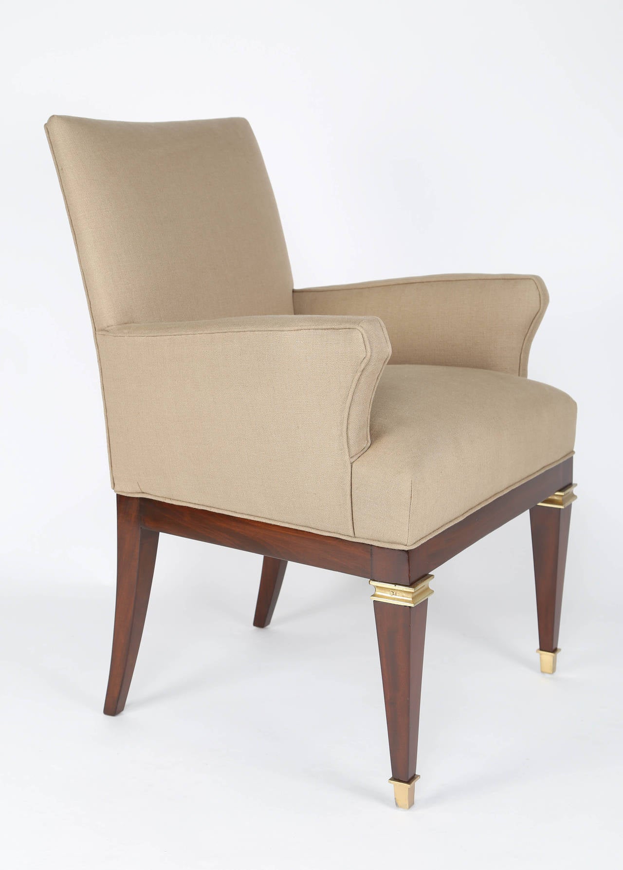 Mexican 1950s Mahogany and Brass Armchairs by Arturo Pani