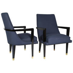 Pair of Ebonized Wood and Brass Armchairs by Roberto and Mito Block, circa 1950s 1