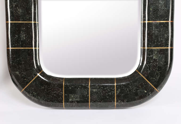 Late 20th Century Maitland-Smith Tessellated-Marble and Brass Mirror