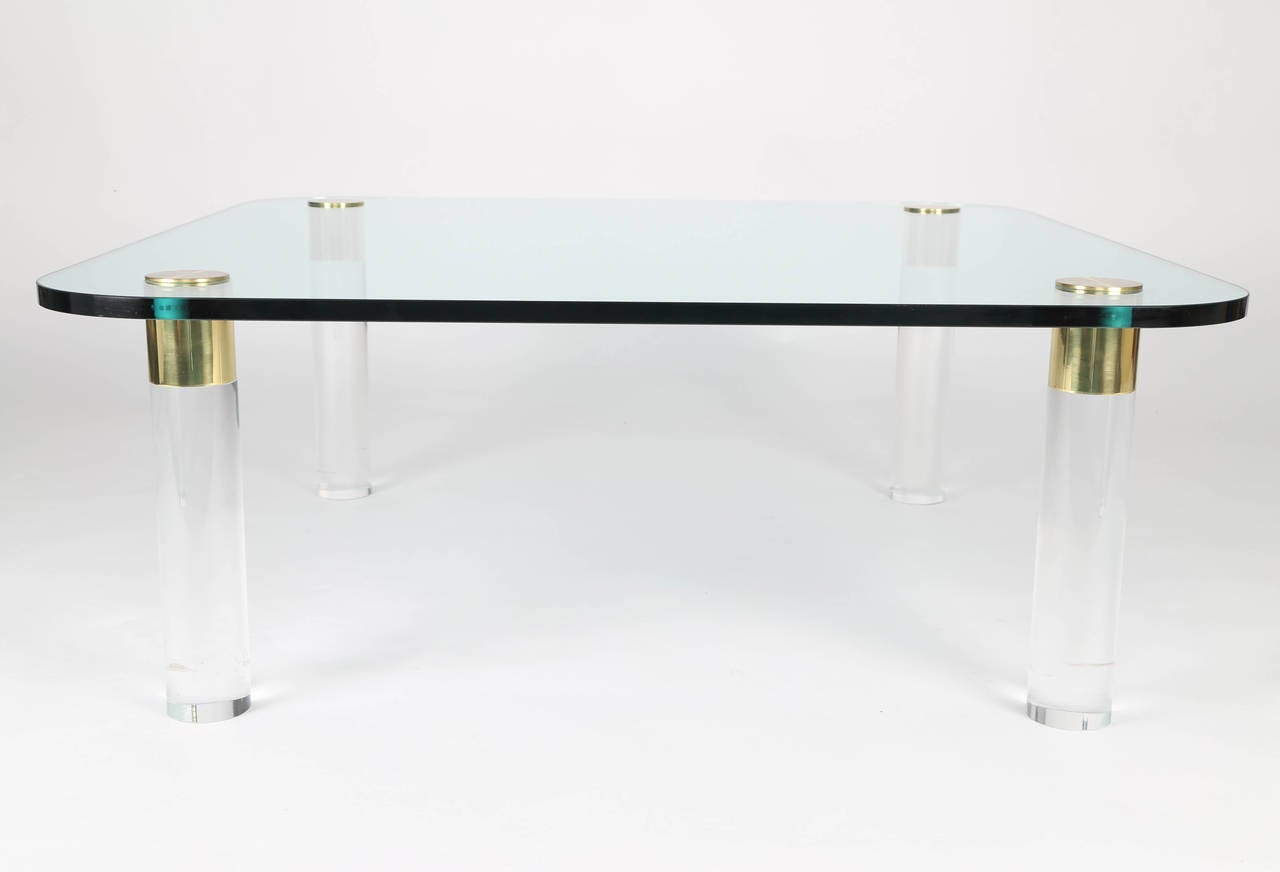 American 1970s Brass, Glass and Lucite Cocktail Table by Pace