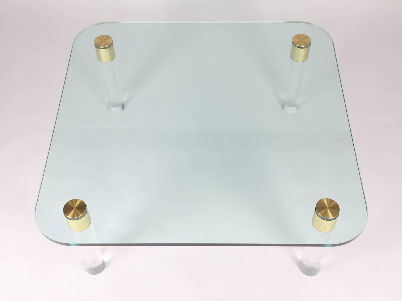Brushed 1970s Brass, Glass and Lucite Cocktail Table by Pace