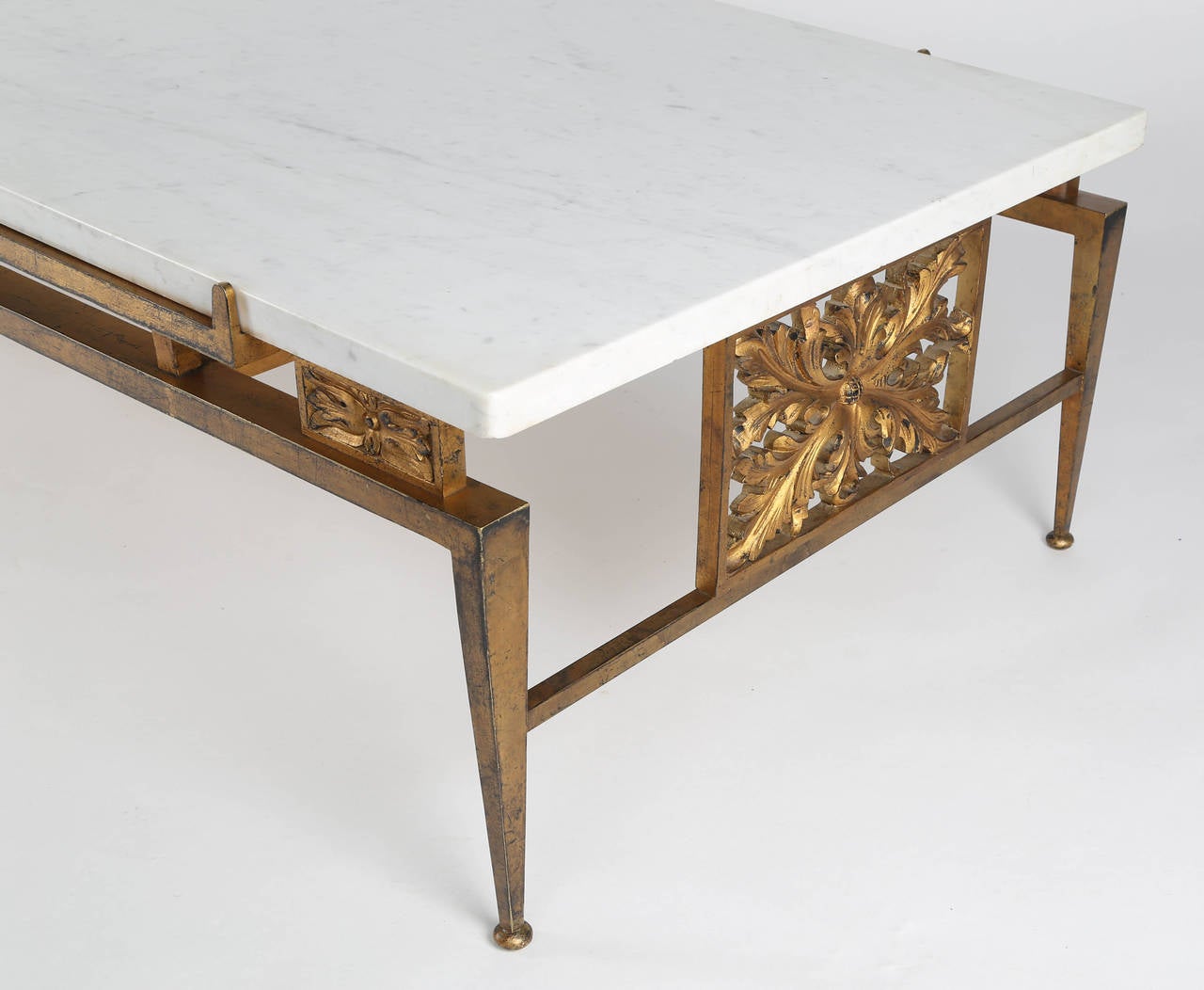 Gilt Solid Bronze, Gold Leaf and Marble Cocktail Table by Arturo Pani