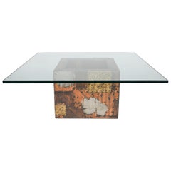 Paul Evans Pewter, Brass and Copper Patchwork Cocktail Table, circa 1970s