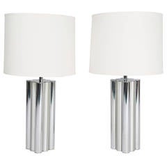 Pair of 1970s Columnar Chrome Table Lamps