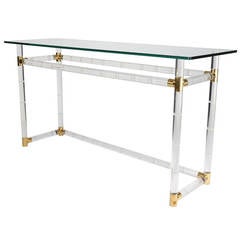 Charles Hollis Jones Lucite, Brass and Glass Console