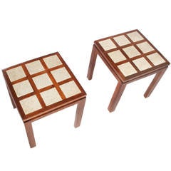 Pair of Walnut and Terrazzo Tile Tables by Harvey Probber