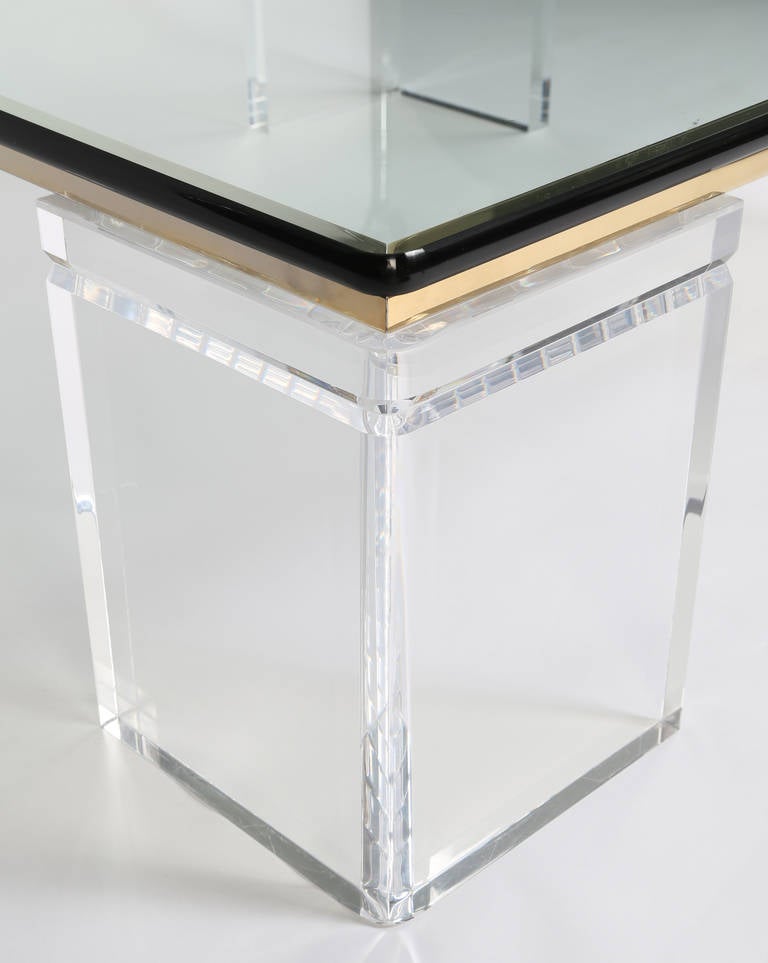 Lion in Frost Lucite, Brass and Glass Cocktail Table 3