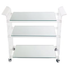 1970s Lucite and Mirror Bar Cart on Casters