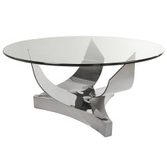 Ron Seff Sculptural Round Stainless Steel and Glass Dining Table, Circa 1980s