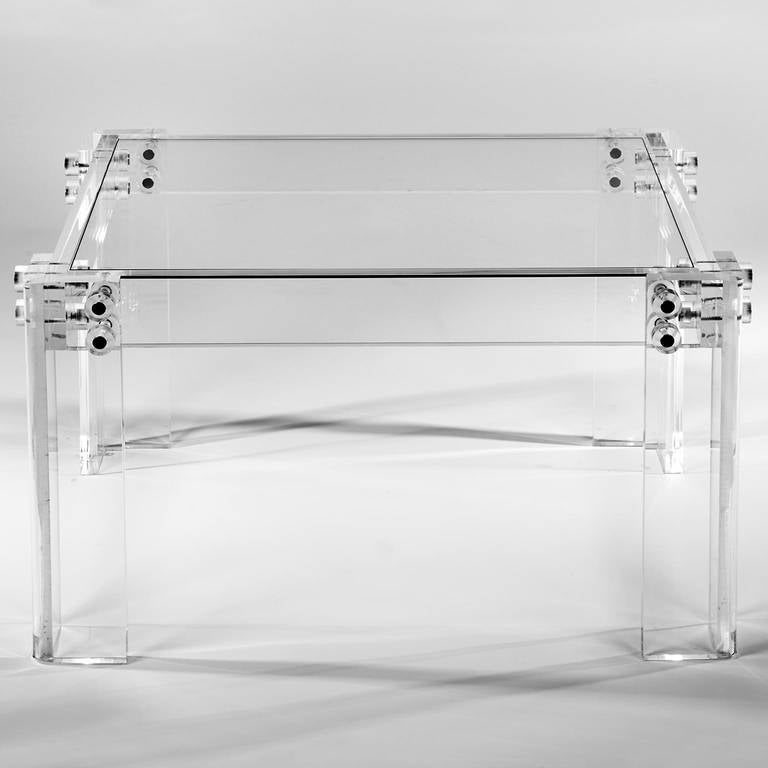 Bolted 1970s Lucite End or Side Table In Excellent Condition For Sale In Brooklyn, NY