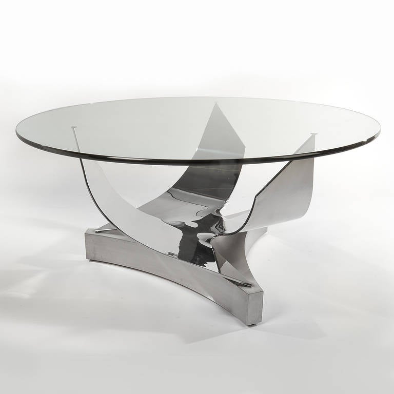 20th Century Ron Seff Sculptural Round Stainless Steel and Glass Dining Table, Circa 1980s For Sale