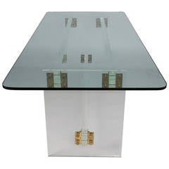 Lucite, Brass and Glass Dining Table