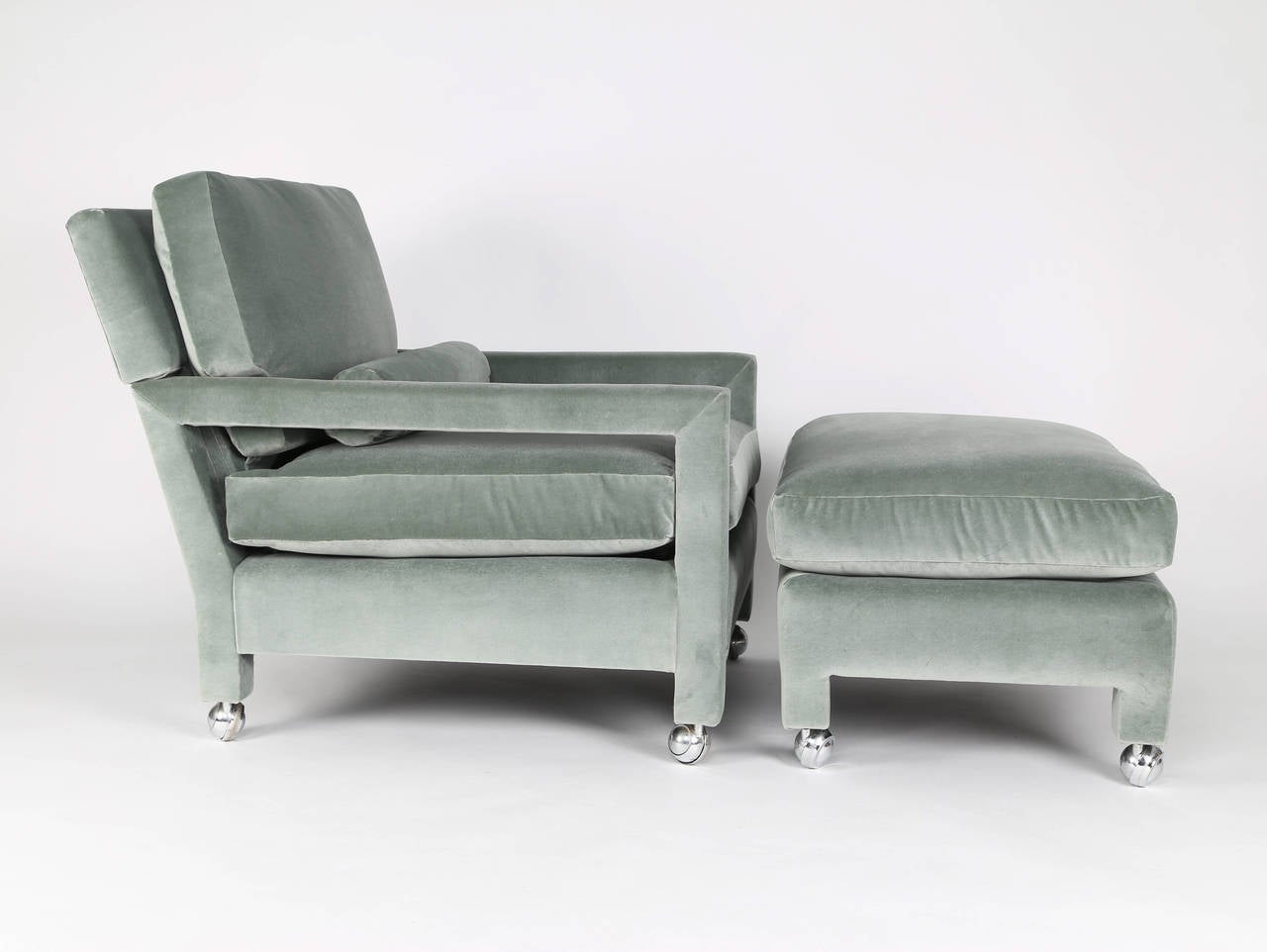 American Milo Baughman Reclining Lounge Chair and Ottoman on Casters