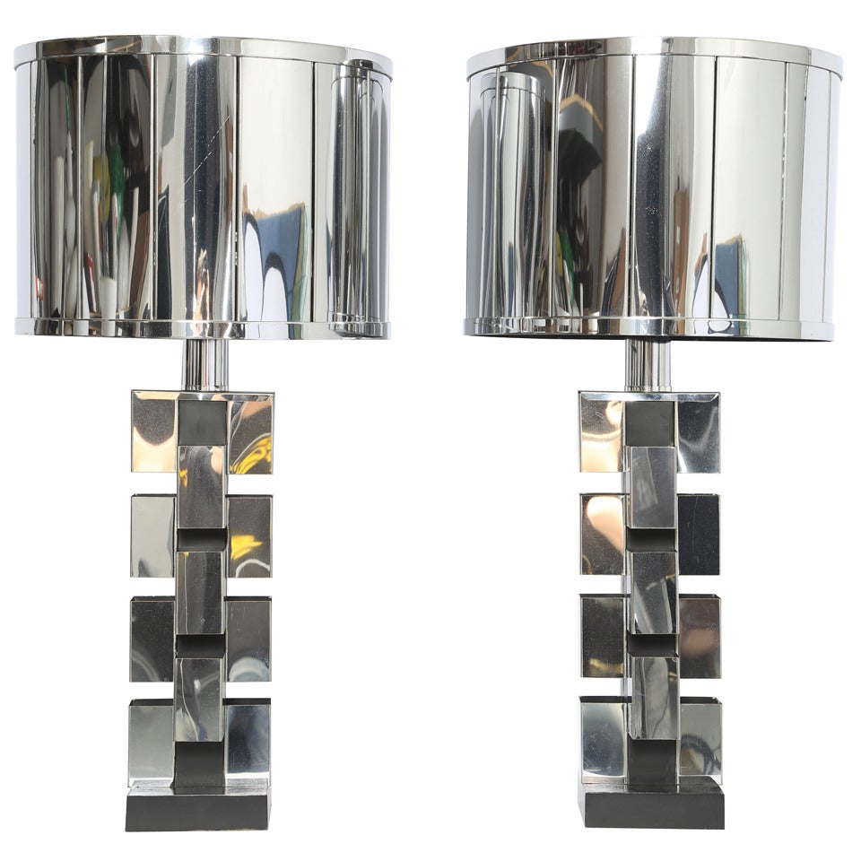 Pair of AllChrome Table Lamps at 1stDibs
