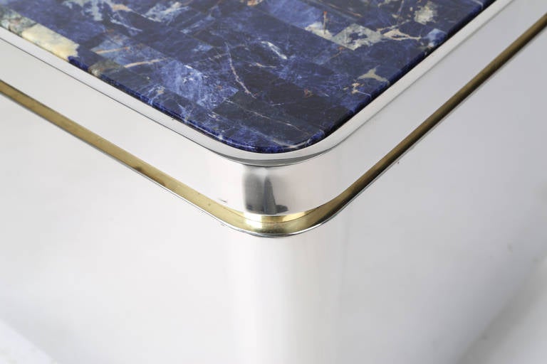 American Marble-Top Stainless-Steel Side Table, circa 1980s For Sale
