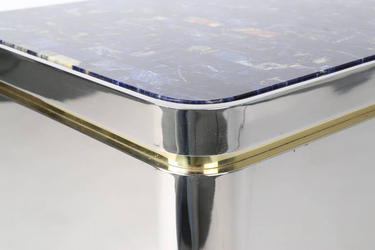 Marble-Top Stainless-Steel Side Table, circa 1980s In Good Condition For Sale In Brooklyn, NY