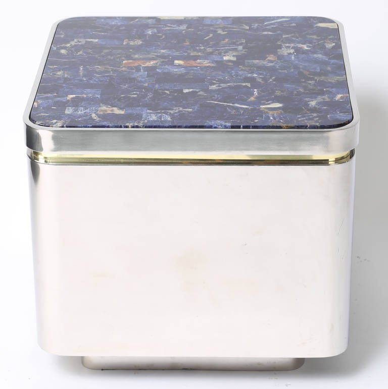 Brass Marble-Top Stainless-Steel Side Table, circa 1980s For Sale