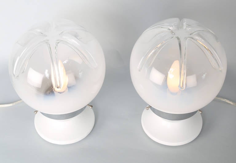 Italian Pair of Small Mazzega Glass Table Lamps, circa 1970s For Sale