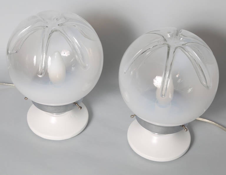 Steel Pair of Small Mazzega Glass Table Lamps, circa 1970s For Sale