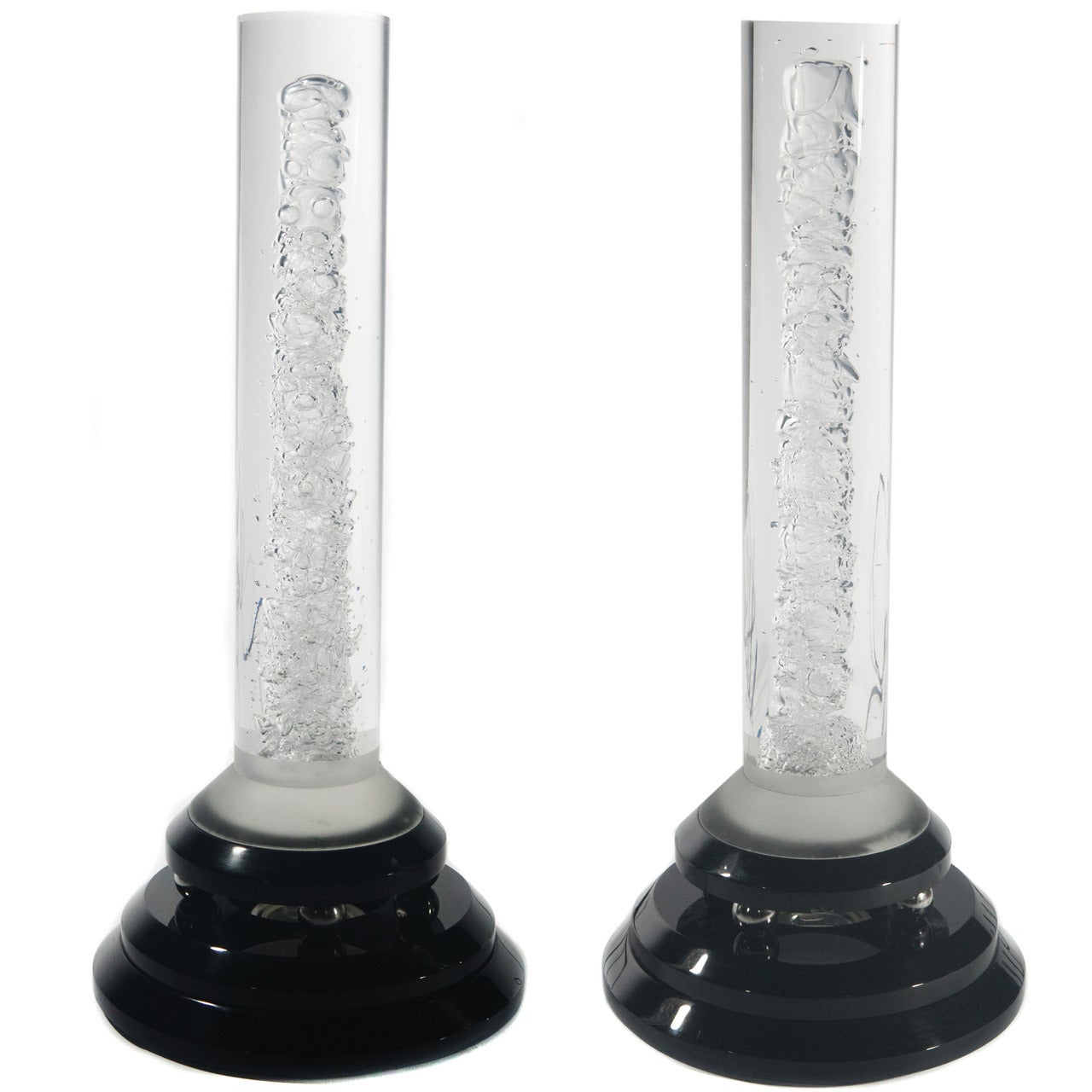 Pair of Haziza Controlled-Bubble Lucite Lamps, circa 1970s For Sale