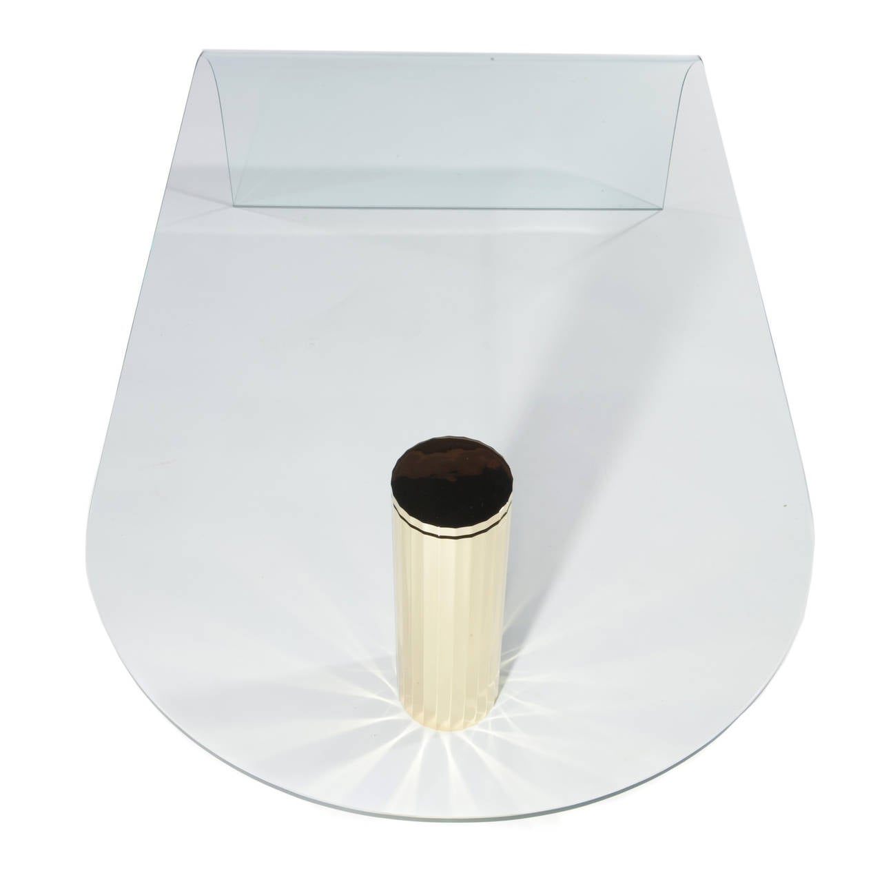 Curved Glass Cocktail Table with Single Brass Leg at 1stDibs