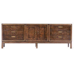 Mastercraft 1970s Burl and Brass Three-Cabinet Sideboard