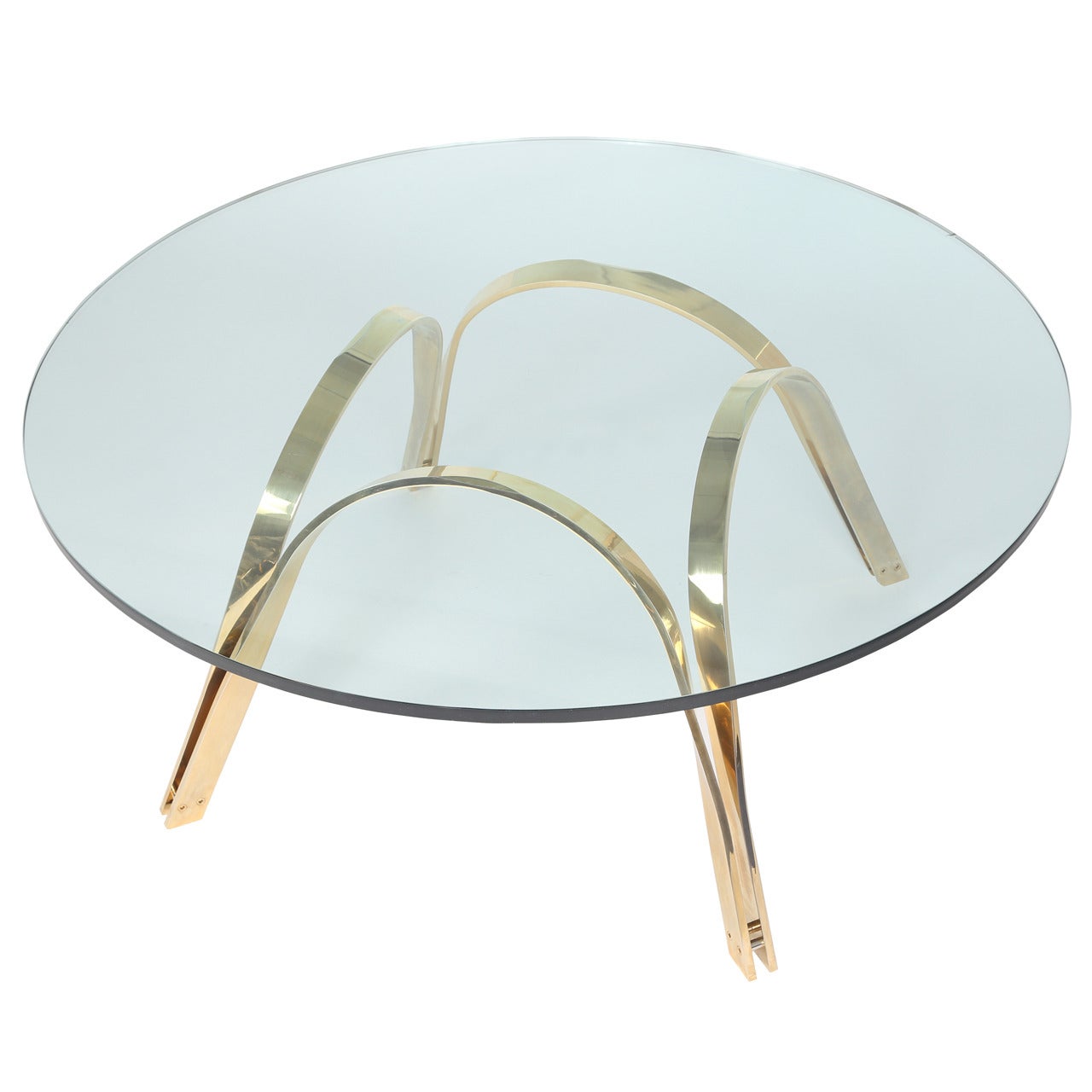 Circular Glass Coffee Table With Brass Base by Tri-Mark, Circa 1970s