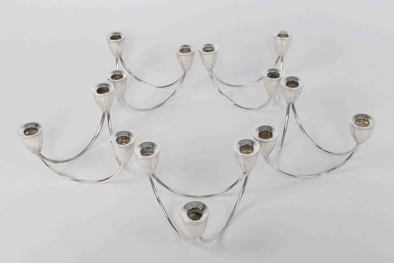 American Collection of Three-Candle Sterling Candelabra by Duchin Creation, circa 1950s