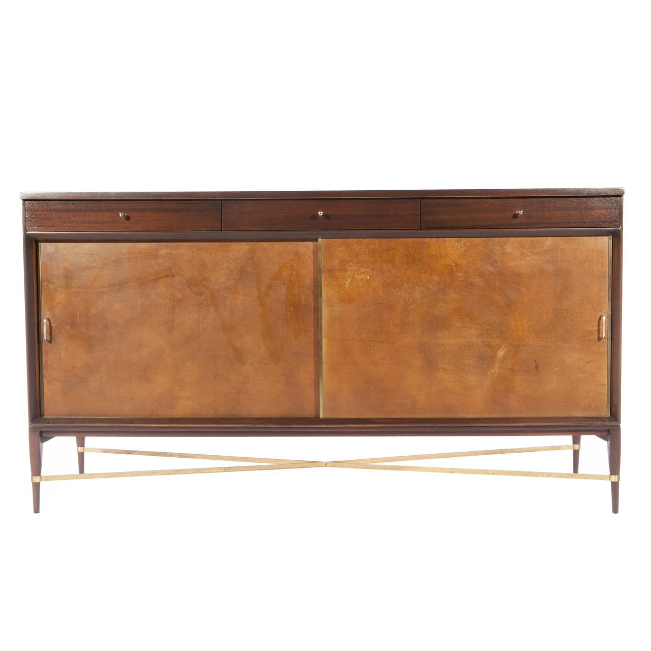 American Paul McCobb Mahogany and Leather Cabinet