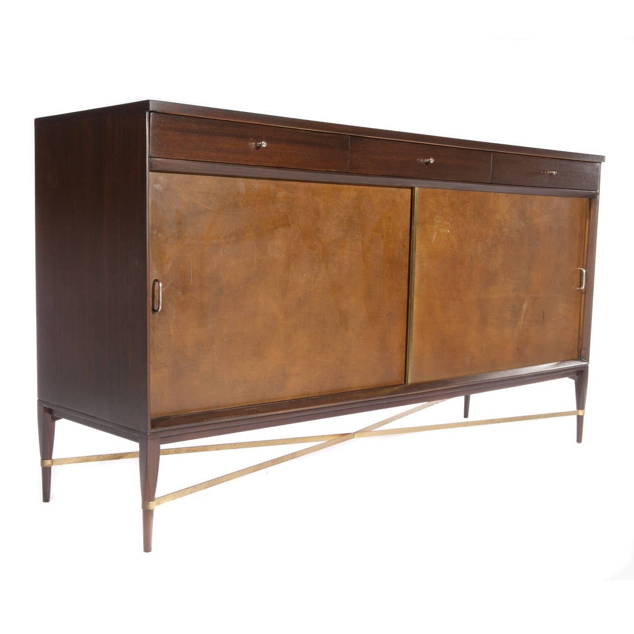 Paul McCobb Mahogany and Leather Cabinet In Excellent Condition In Brooklyn, NY