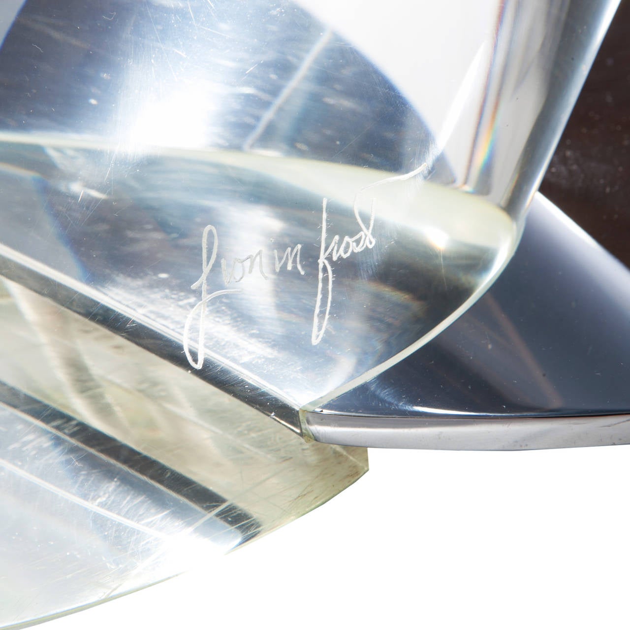 Pair of Lucite, Chrome and Glass Side Tables by Lion in Frost 2