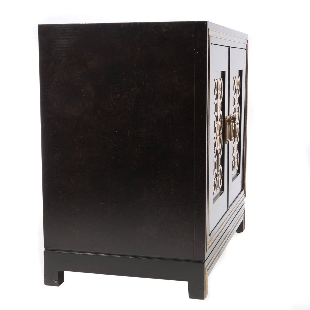 Mid-20th Century 1960s Mastercraft Burl Two-Door Cabinet with Brass Trim