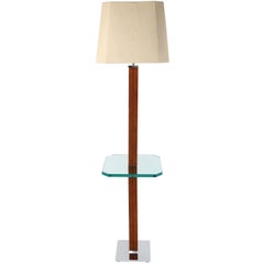 1970s Karl Springer Chrome, Suede and Glass Lamp Table