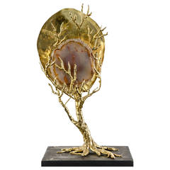 Organic Gold Bronze and Agate Lamp by Henri Fernandez