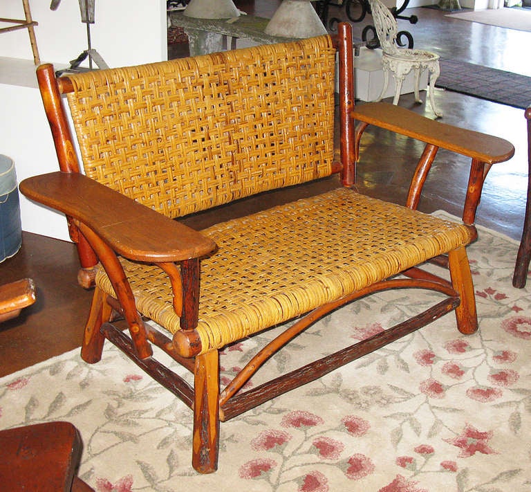 American Old Hickory Wide Arm Settee For Sale