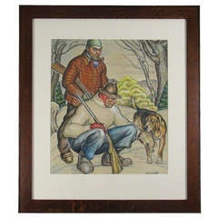 Vintage Hunters with Dog - Painting by Ernest Huntley Hart