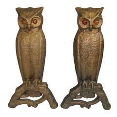 Antique Tall Cast Iron Owl Andirons