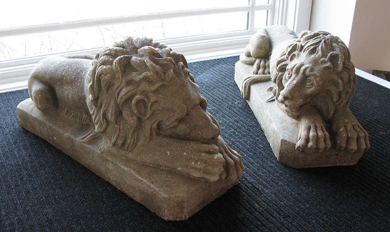 Pair of Stone Garden Lions