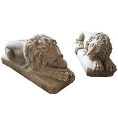 Pair of Stone Garden Lions