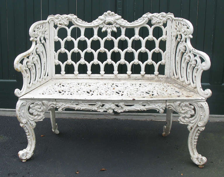 This is a high quality, heavy Victorian painted cast iron garden bench made by Kramer Bros Foundry, Dayton, Ohio. This style is called a 