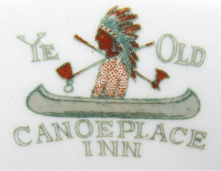 A rare set of decorated china made for the now closed Canoe Place Inn in Hampton Bays, NY. The Inn was built in 1923 on an historic waterfront site where there had been inns and way houses since 1635 when Native Americans paddled the local waters.