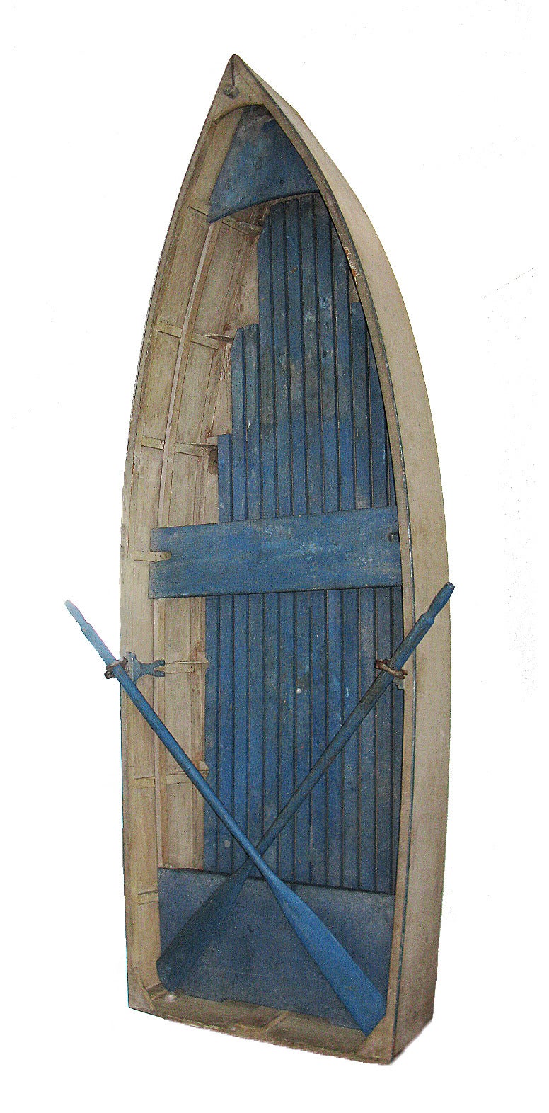 Graphic Painted Wooden Skiff with Oars For Sale
