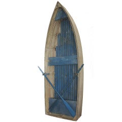 Graphic Painted Wooden Skiff with Oars