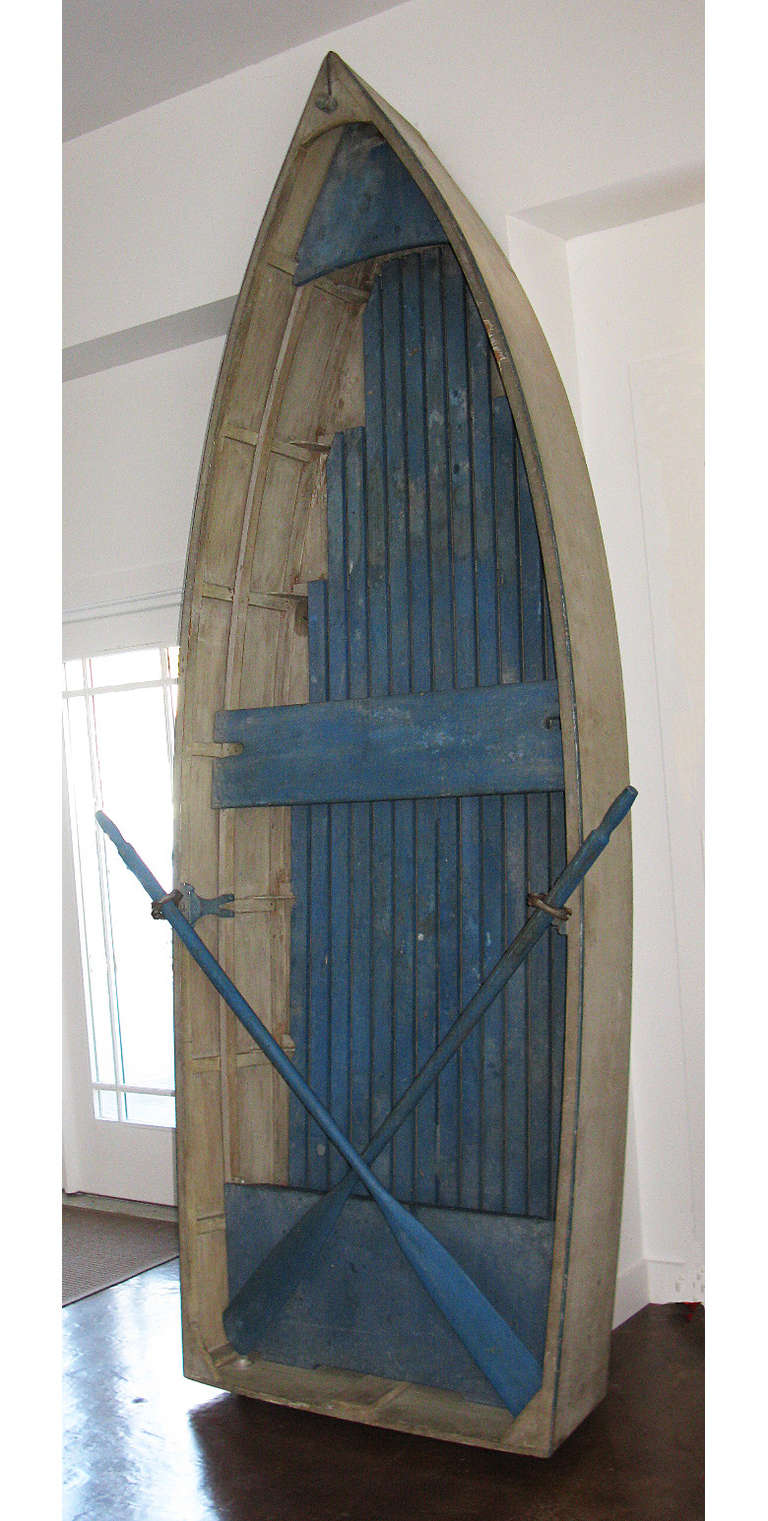 Mid-20th Century Graphic Painted Wooden Skiff with Oars For Sale
