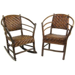 Antique Pair of Old Hickory Hoop Arm Chairs
