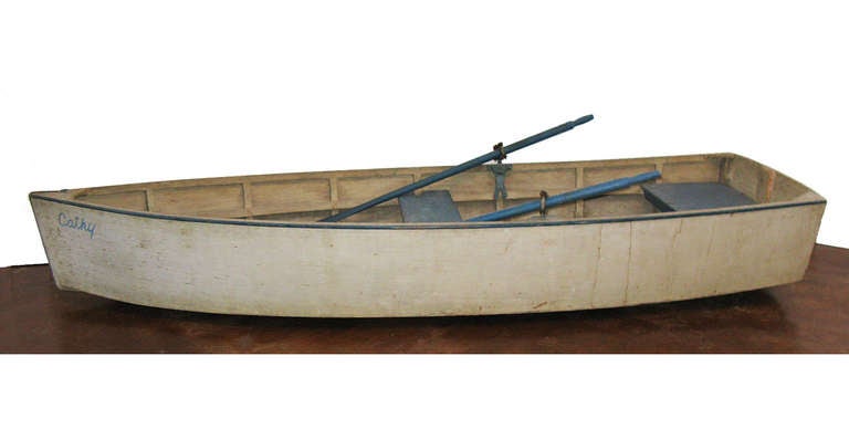 Adirondack Graphic Painted Wooden Skiff with Oars For Sale