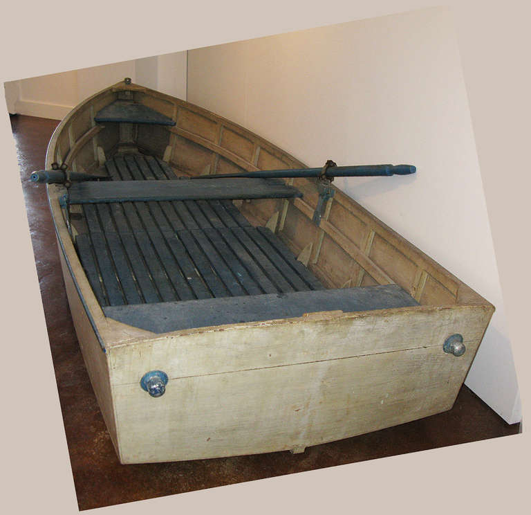 American Graphic Painted Wooden Skiff with Oars For Sale
