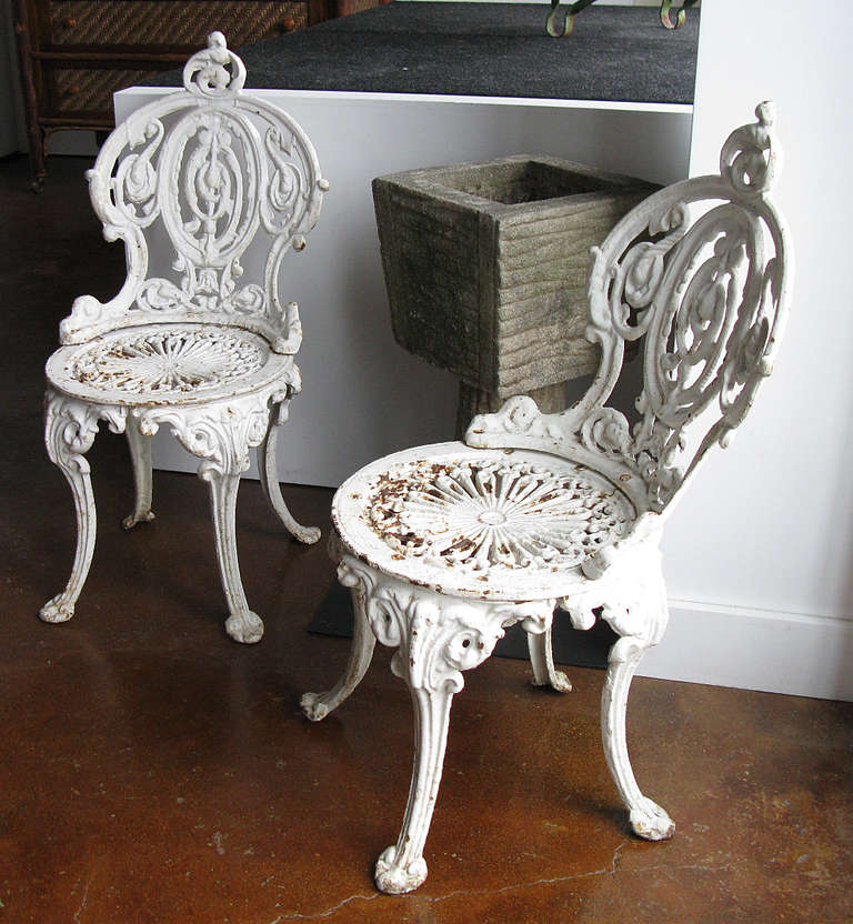 Pair of Cast Iron Garden Chairs In Good Condition In Damariscotta, ME