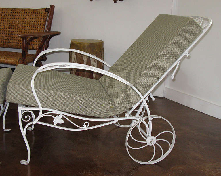 American Wrought Iron Chaise with Ottoman