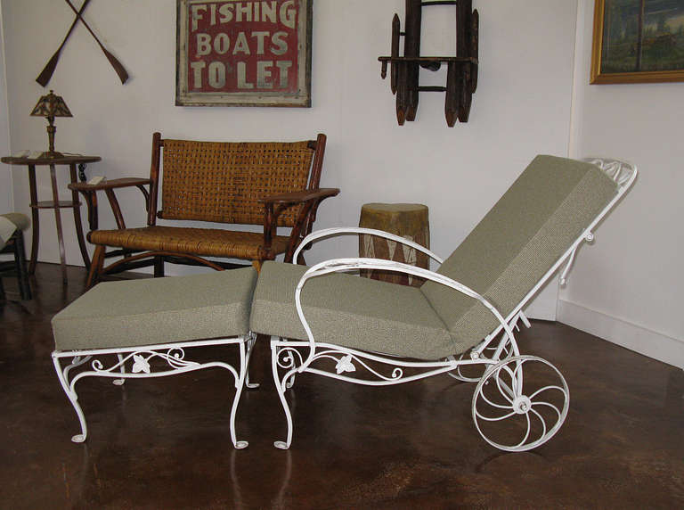 Wrought Iron Chaise with Ottoman 3